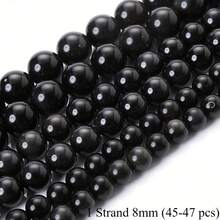 4/6/8/10mm 天然黑曜石圓珠－散珠寶石，適用於 DIY 珠寶製作，天然珠子可用於手鍊與項鍊 - 黑色 - 查看 10