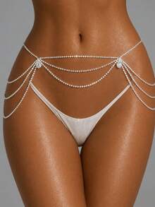 Multi-Layer Shiny Rhinestone Waist Chain Sexy Body Chain Party Dance Accessory Women's Body Jewelry - Silver - View 1