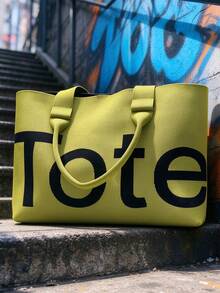 Autumn/Winter Tote Bag With Letter Design, Double Handles, Large Capacity Shoulder Bag, Buckle Knit Fashion Tote Bag, Handbag For Fitness, Suitable For Daily Matching, Commuting, Shopping, Holiday Gift - Multicolor - View 2