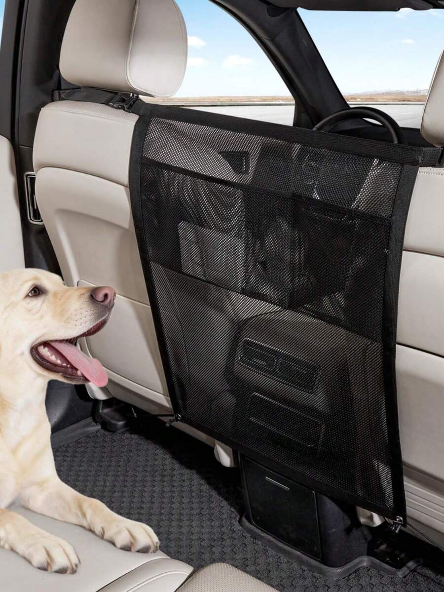 1pc Car Pet Barrier Net/Multi-Functional Storage Pocket/Thickened Scratch-Resistant Back Seat Safety Barrier Storage Bag/Easy To Install And Carry - one-size - View 1