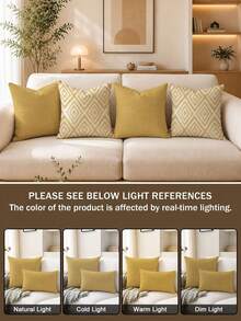 4pcs,Geometric Pattern,Home Decor,Gift,Hypoallergenic Polyester Fiber Material,Hidden Zipper,No Filling,Suitable For Home Decor,Living Room Decor,Pillowcase,Cushion Cover,Sofa Decorative Cushion,Mat Cover,Soft Cushion. - Butter Yellow - View 3
