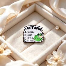 Funny "ADHD" Frog Enamel Pin, Cute Cartoon Green Frog Lapel Brooch, Mental Health Meme Badge For Backpack Jacket Hat Decor, Humor Gift For Man Women - Multicolor - View 3