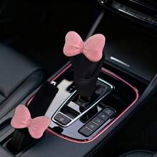 2pcs Plush Bow Cute Car Accessories Hand Brake Cover Gear Shift Cover Set Interior Decoration - A - View 7