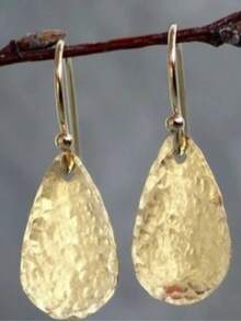 Tsnamer Hammered Brass Petal Earrings With Hypoallergenic Hooks - Yellow Gold - View 2