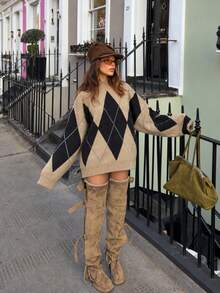 Women's Loose Fit Comfortable Contrast Color Pullover Sweater - Multicolor - View 1