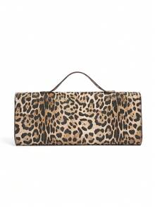 Women's Evening Clutch, Rectangular Flap Design, Leopard Print PU Leather, With Top Handle And Gold Twist Lock, Vintage Fashion Style, Suitable For Parties, Night Gatherings And Daily Use - Multicolor - View 4