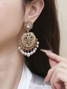 1 Pair Vintage Palace Style Rhinestone & Pearl Round Niche French Elegant Luxury High-End Stud Earrings - Earrings - View 1