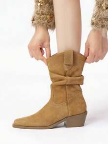 British Vintage High Heel Ankle Boots Women Autumn/Winter New Square Toe Versatile Chunky Heel Boots - Brown - View 5