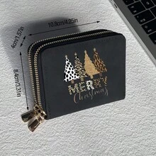 Leopard Tree Print Card Holder Lightweight Fashionable Wallet Suitable For Christmas Use For Women Double Zipper Mini Wallet Purse Wallet Card Wallet - Multicolor - View 2