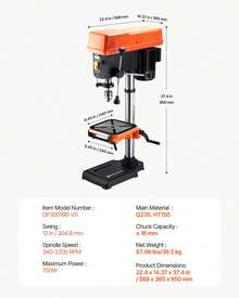 304.8 Mm Benchtop Drill Press, 750W, 340-2200 RPM Variable Speed Bench Drill Press, With 0-45° Tilting Worktable, LED Work Light, X-Ray Positioning, Tabletop Drilling Machine For Wood Metal - 750W - View 7