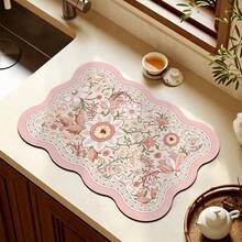 [New Thickened]Kitchen Dish Drying Mat, Table Mat, Absorbent Mat, Countertop Dish Mat, No-Wash Table Mat, Bowl & Plate Drying Mat, 3.6mm Thickness - Pink Floral E - View 4