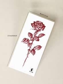 1pc Red Sexy Rose Pattern Temporary Tattoo Sticker, DIY Music Festival Party Holiday Gift, Waterproof Body Skin Tattoo For Arm, Waist, Abdomen, Back - Red - View 6