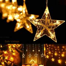 1pc LED Star Curtain String Lights, 8 Multi-Function Lighting Modes, Warm White LED Star Waterfall Lights, Christmas Decoration Lights, Suitable For Wedding, Birthday, Christmas, Valentine's Day, Party Decoration - Star - View 3