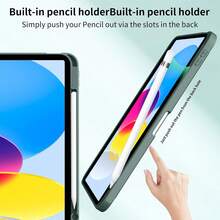 適用於 iPad A16 11代/10代 11吋 2025/10.9吋 2022 保護殼，附筆槽，海軍藍，透明背蓋，軟 TPU 防撞邊框，自動喚醒/睡眠 - 暗夜綠 - 查看 5