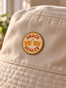 1pc Funny Food Style Metal Orange Smiling Face Fish Cookie English Quote Round Brooch, Women's Daily Backpack & Jacket Decoration Gift - Multicolor - View 4