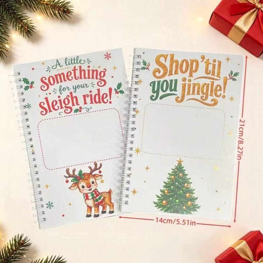 Christmas Gift Card Album, Coil-Bound Christmas Gift Card Storage Book, With Multi-Styles Of Christmas Themed Gift Card Inner Pages, Holiday Gifting Gift Card Storage Book, Winter Party Supplies - Multiple Styles - View 1