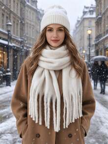 6 Styles Oversized Mohair Tassel Scarf - Winter Fluffy Blanket Shawl - Multicolor - View 10