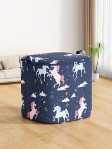 1PC Large-Capacity Unicorn Print Storage Bag, Foldable Fabric Storage Box, Dual Metal Zippers + Reinforced Handles, Foldable Organizer Bag For Clothes, Blankets, And Bedding, Suitable For Home Bedroom, Wardrobe, Moving, And College Dormitory Storage - Multicolor - View 1