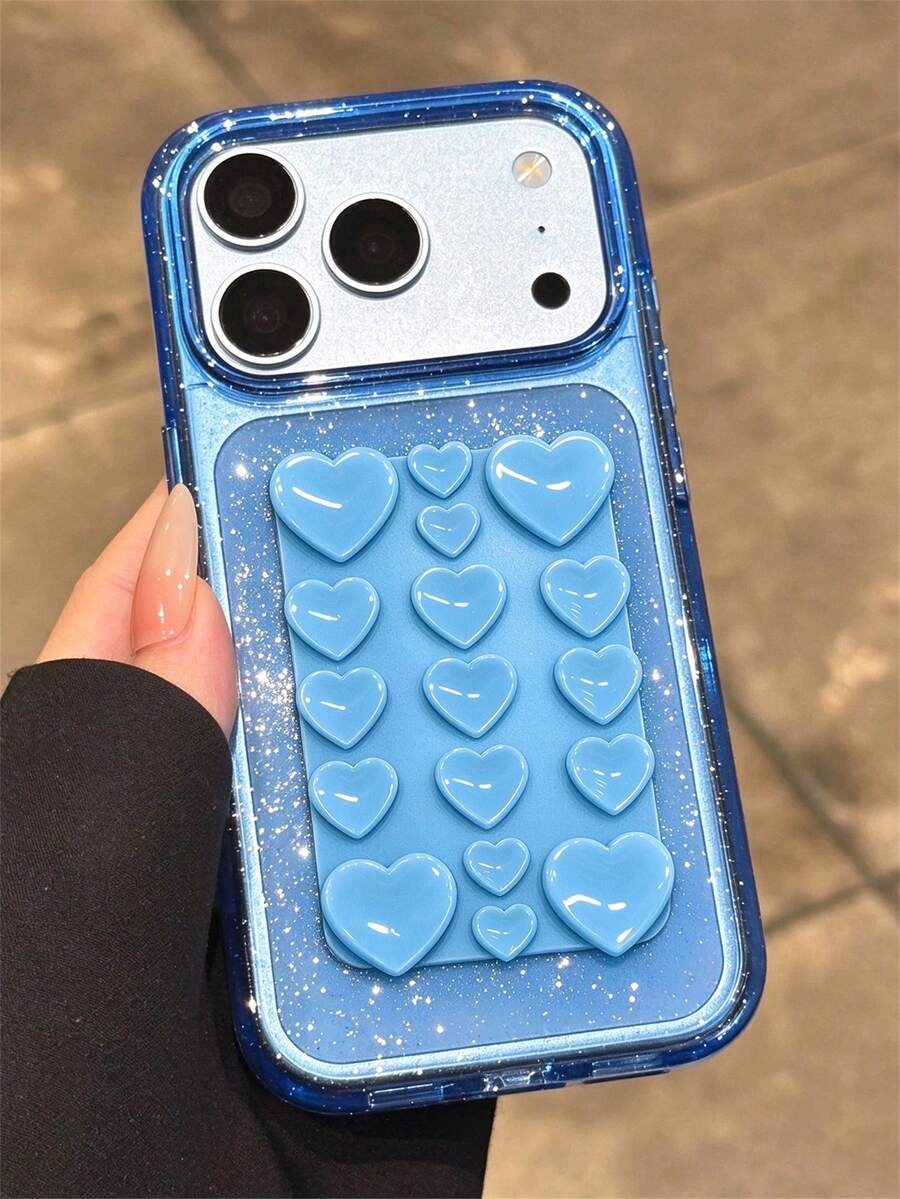 Simple Cherry Red Blue Glitter Translucent With Heart Suction Cup Sticker Phone Case Compatible With IPhone 18 Pro Max 18 Pro 17 Pro Max 17 Pro 17 16 Pro Max 16 Pro 16 15 Pro Max 15 Pro 14 Pro Max 14 Pro 13 12 11 BlingBling Soft Shockproof Protective Cover