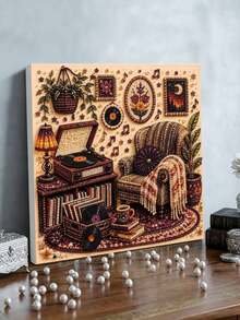 Thanksgiving Vintage Record Player Corner Pearl Art DIY Kit With Frame, Beaded Mosaic Wall Decor - A - View 4