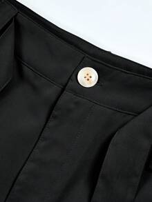 UREREM Women's Solid Color Woven Fabric Cargo Wide Leg Pants With Tassels, Casual Home Travel College Style, Spring/Summer, 140g Woven Fabric Black - Black - View 3