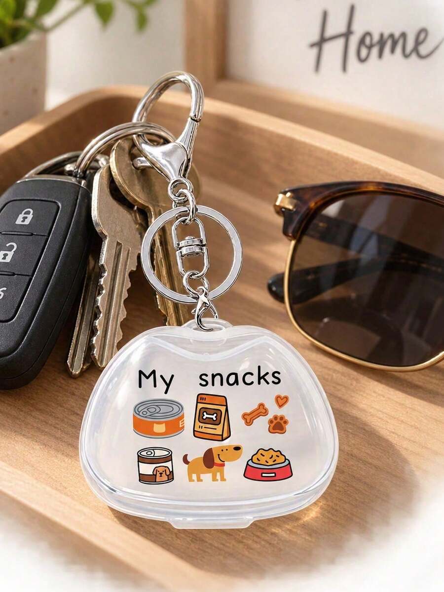 Cute Pet Printed Mini Pet Snack Storage Box Keychain, Mini Small Capacity Transparent Visible Pet Theme Printed Storage Box, Sealed Dog Treat Storage Box, Sealed Container, Pet Owner Small Gift, Practical Small Storage Box - Multicolor - View 1