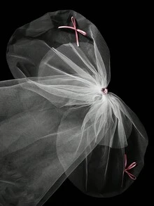 1pc Coquette Pink Bow Bridal Veil With Comb Sparkly Rhinestone Heart Cute Tulle Wedding Veil For Bachelorette Hen Party - Multicolor - View 3