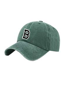 1件兒童26字母復古水洗棒球帽，中性款Dad Hat，可調節卡車司機帽，適合戶外、日常穿著，防紫外線 - 墨綠色 - 查看 6