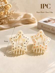 1pc Leopard Print Star Hair Clip For Women, Large Tortoise Shell Flat Hair Claw, Elegant French Style Bun Hair Accessory - Multi-color a - View 4