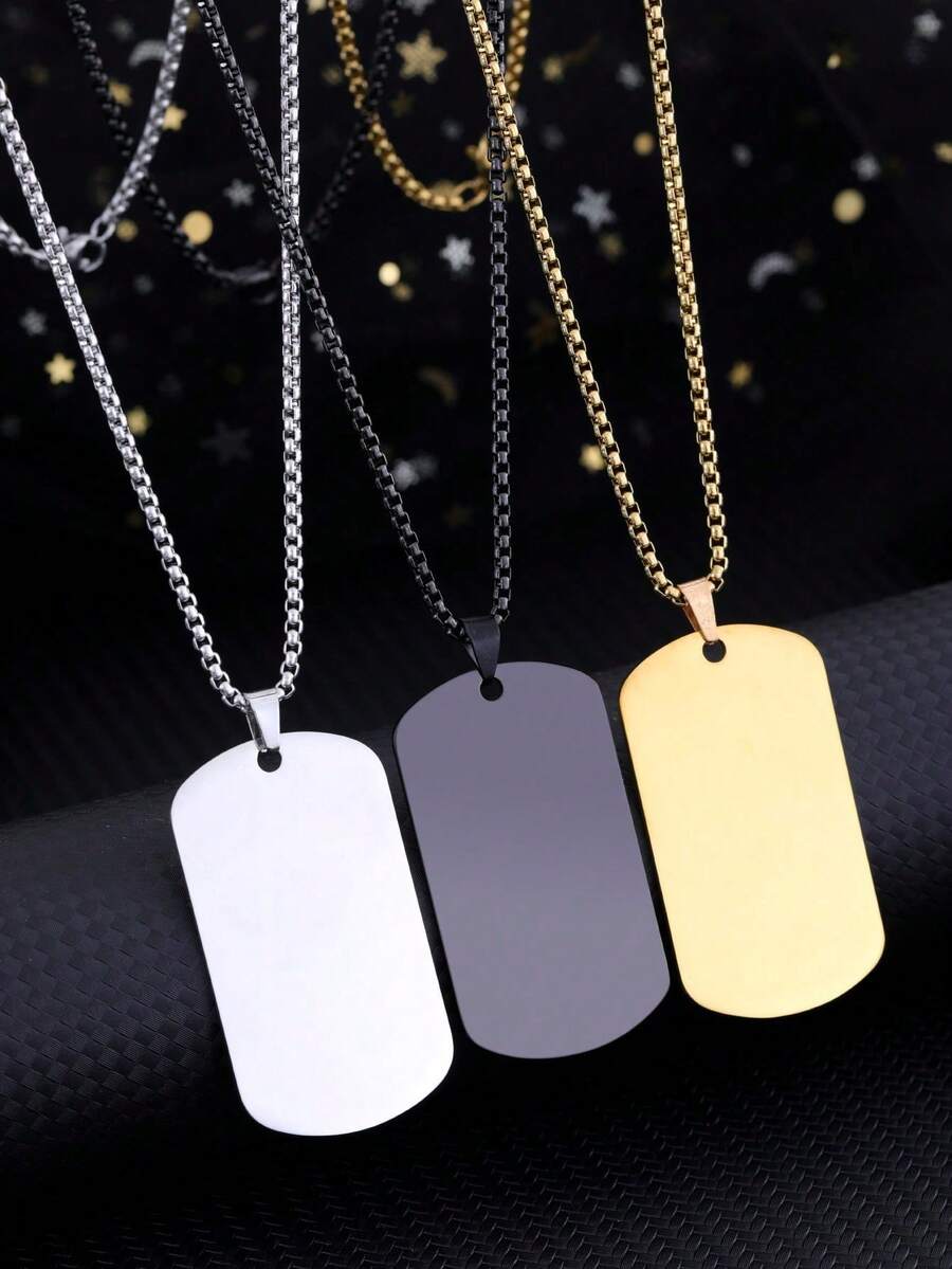 1pc Minimalist Rugged Stainless Steel Blank Dog Tag Pendant Necklace, Men Women, Outdoor Festival & Holiday Gift - Multicolor - View 1