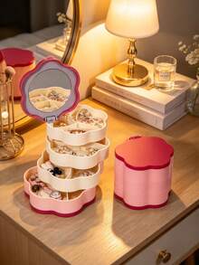 1pc Portable Jewelry Storage Box With Built-In Mirror, Large Capacity Compartment Organizer For Rings, Earrings, Necklaces, Suitable For Travel And Vanity Table, Jewelry Storage Rack For Women And Girls, Birthday Valentine's Day Christmas Gift - Multicolor - View 4