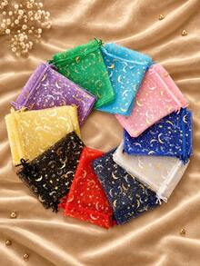 100pcs Moon & Star Drawstring Organza Bags - Ideal For Jewelry, Party Favors - Available In Multiple Colors, Suitable For Weddings, Valentine's Day And Christmas! - Packaging Bag - View 6