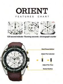 Orient Men's Quartz Chronograph Watch, Crocodile Embossed Brown Leather Strap, Panda White Dial With Multi-Function Sub-Dials, Rugged Dual-Tone Bezel, Racing Sports Watch - White - View 5