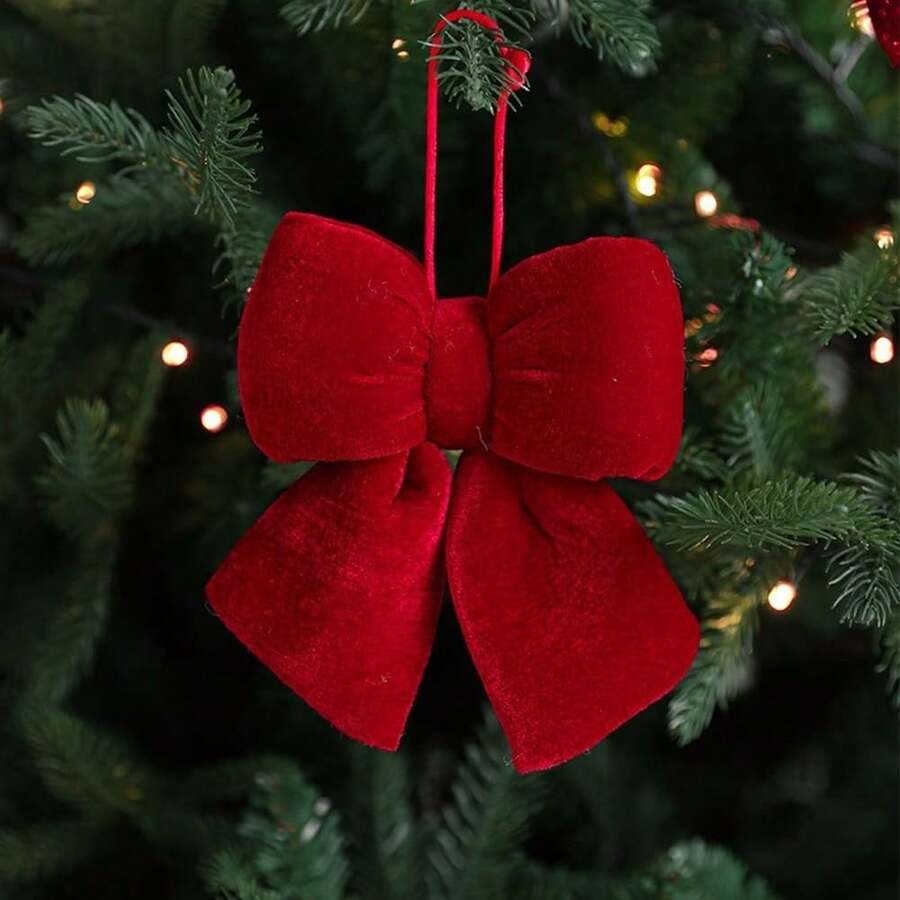Elegant Red Velour Christmas Bow – Decoration For Christmas Trees, Doors, And Wreaths - 1PC - View 1