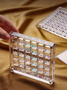 2/1pc 64-Grid/100-Grid Acrylic Nail Rhinestone Storage Box, Double-Sided Round/Square Display Box, Magnetic Nail Accessory Organizer Tool Empty Box Without Rhinestones, Nail Accessories, Practical Tool - Clear - View 4