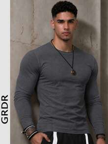 GRDR Men's Casual Round Neck Lightweight Long Sleeve T-Shirt, Suitable For Leisure, Sports And Commuting - Dark Grey - View 2