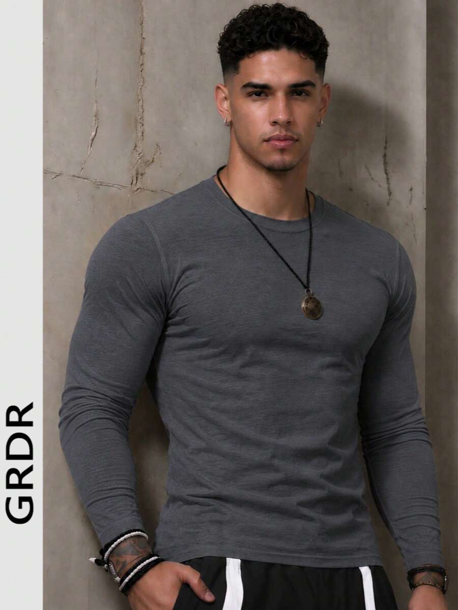 GRDR Men's Casual Round Neck Lightweight Long Sleeve T-Shirt, Suitable For Leisure, Sports And Commuting