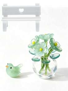 Handmade Mini Glass Bird & Flower Figurine Set, Tiny Art Glass Ornament With Mini Bench, Micro Landscape Decor For Desktop Shelf Terrarium, Ideal Collectible Gift For Craft Lovers & Home Decor Enthusiast - Multicolor - View 15