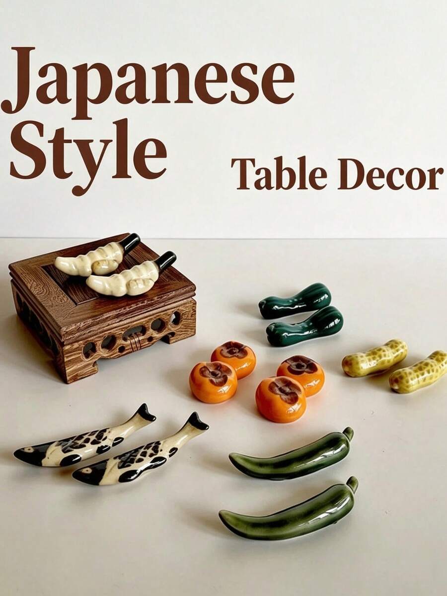 Japanese Style Retro Chopstick Holder, Palace Style Multi-Purpose Commercial Restaurant Sushi Shop Tabletop Decor, Ceramic Food Shaped