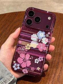 奢華扶桑花彩色條紋亮面半透明手機殼，適用 18 Pro Max 18 Pro 17 Pro Max 17 Pro 16 Pro Max 15 13 Pro Max 14 Plus 17 Air 12 Pro 11，波爾多紅酒櫻桃紅軟殼，清新超薄亮片保護殼，聖誕禮物 - 櫻桃紅 - 查看 4