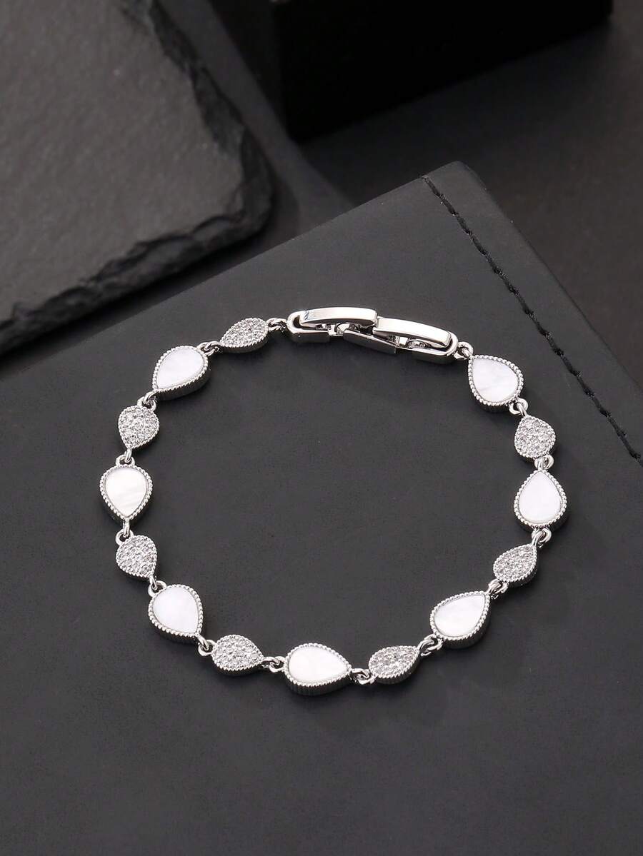 1pc Vintage Water Drop Shaped White Shell Bracelet Inlaid With Super ...