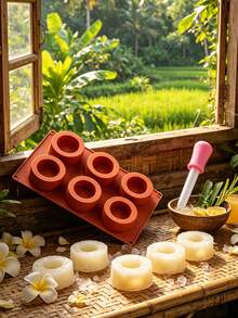6-Cavity Silicone Baking Mold, Creative Round Textured Mold, Suitable For Chocolate, Mousse, Pudding, Jelly, Cake, Cheesecake And Dessert Cups, DIY Home Kitchen Baking Mold, Perfect For Brunch, Tea Party And Special Occasions - Multicolor - View 5