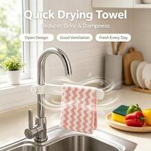 2pcs/Set Multifunctional Adjustable Faucet Towel Rack (Includes 1pc Random Color Cleaning Cloth), No-Drill Sink Towel Holder, Kitchen Dishcloth Drying Rack, Bathroom Space-Saving Storage, Fits Multiple Pipe Diameters, Kitchen Sink Accessories - Multicolor - View 5