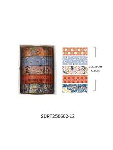 5 Rolls Vintage Cartoon Washi Tape Set, Retro Floral & Animal Pattern Decorative Stickers, Suitable For Scrapbooking, Journaling, Planner And DIY Crafts, Back To School Stationery - Wind and Objects Series - View 11