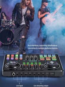 DJ20 Podcast Mixer, 48V Phantom Power XLR Audio Interface, Bluetooth DJ Mixing Console For Microphone And Instruments, Compatible With IPad And Laptop, For Live Streaming, Podcast Recording, Karaoke - Podcast Mixer - View 5