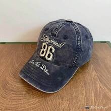 American Style Washed Distressed Heavy Duty Denim Baseball Cap Couple Style 3D 86 Letter Embroidery Baseball Cap Versatile Sun Protection - A - View 5