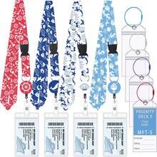 Nautical Beach Print Halter Lanyard, Cruise Ship ID Card Holder, Anchor Shell Palm Tree Pattern Travel Work Student Badge Holder - 4-piece Ocean Style - View 1