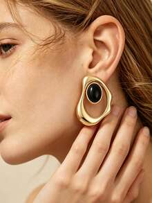 1 Pair European And American Geometric Hollow Oil-Drip Water Drop Earrings Studs For Women - Multicolor - View 4