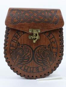 Medieval Dragon Embossed PU Leather Waist Bag, Halloween Renaissance Cosplay Waist Bag, Realistic Costume Prop - A - View 2