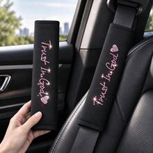 2pcs Rhinestone Car Seat Belt Shoulder Pads, Sparkling Rhinestone Trust In God Letter Heart Pattern, Soft Thickened Seat Belt Shoulder Cushion, Universal Car Seat Belt Protector, Women's Car Interior Decoration - Rhinestone Shoulder Pads - View 9